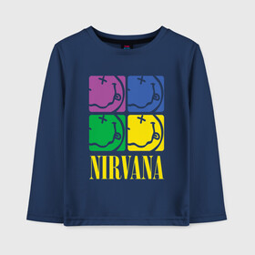Детский лонгслив хлопок с принтом NIRVANA в городе Новоалтайск, 100% хлопок | круглый вырез горловины, полуприлегающий силуэт, длина до линии бедер | american | cobain | grunge | nirvana | punk | rock | vusic | америка | гранж | кобэйн | музыка | нирвана | панк | рок | смайлик