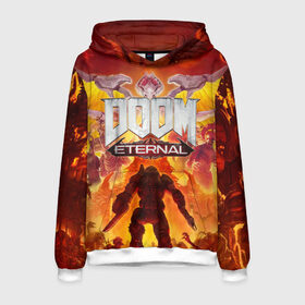 Мужская толстовка 3D с принтом DOOM Eternal в городе Новоалтайск, 100% полиэстер | двухслойный капюшон со шнурком для регулировки, мягкие манжеты на рукавах и по низу толстовки, спереди карман-кенгуру с мягким внутренним слоем. | Тематика изображения на принте: doom eternal | esport | game | дорога в ад | дум | дум энтернал | игра | кибердемон | киберспорт | тир
