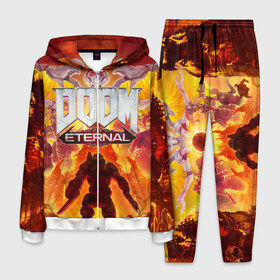 Мужской костюм 3D с принтом DOOM Eternal. в городе Новоалтайск, 100% полиэстер | Манжеты и пояс оформлены тканевой резинкой, двухслойный капюшон со шнурком для регулировки, карманы спереди | Тематика изображения на принте: doom eternal | esport | game | дорога в ад | дум | дум энтернал | игра | кибердемон | киберспорт | тир