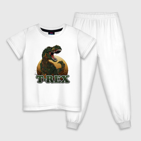 Детская пижама хлопок с принтом T-Rex в городе Новоалтайск, 100% хлопок |  брюки и футболка прямого кроя, без карманов, на брюках мягкая резинка на поясе и по низу штанин
 | Тематика изображения на принте: dino | dinosaurs | t rex | trex | вымирание | дино | динозавр | зубы | ледниковый | ледниковый период | мамонт | опасность | оскал | пасть | т рекс | ти рекс | тирекс | хвост | холод | чешуя