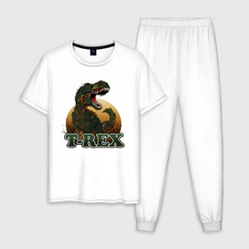Мужская пижама хлопок с принтом T-Rex в городе Новоалтайск, 100% хлопок | брюки и футболка прямого кроя, без карманов, на брюках мягкая резинка на поясе и по низу штанин
 | Тематика изображения на принте: dino | dinosaurs | t rex | trex | вымирание | дино | динозавр | зубы | ледниковый | ледниковый период | мамонт | опасность | оскал | пасть | т рекс | ти рекс | тирекс | хвост | холод | чешуя