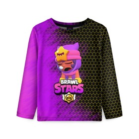 Детский лонгслив 3D с принтом Brawl Stars Sandy в городе Новоалтайск, 100% полиэстер | длинные рукава, круглый вырез горловины, полуприлегающий силуэт
 | brawl stars | brawl stars sandy | legendary brawler | leon | leon shark | sandy | shark | stars | акула | бравл стар сэнди | леон акула | сенди | сэнди