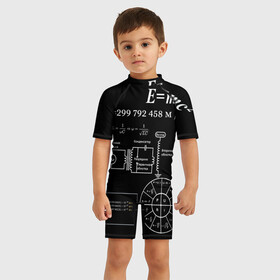 Детский купальный костюм 3D с принтом Электродинамика в городе Новоалтайск, Полиэстер 85%, Спандекс 15% | застежка на молнии на спине | наука | тесла | физика | формулы | эйнштейн | электричество