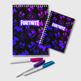 Блокнот с принтом FORTNITE MARSHMELLO в городе Новоалтайск, 100% бумага | 48 листов, плотность листов — 60 г/м2, плотность картонной обложки — 250 г/м2. Листы скреплены удобной пружинной спиралью. Цвет линий — светло-серый
 | 2020 | cs | dj | fortnite | game | marshmello | music | neon | pubg | бомбы | ведро | ди джей | игра | краски | марш | маршмелло | музыка | неон | скин | форт | фортн | фортнайт | человек