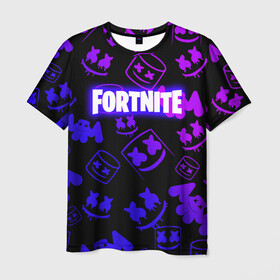 Мужская футболка 3D с принтом FORTNITE MARSHMELLO в городе Новоалтайск, 100% полиэфир | прямой крой, круглый вырез горловины, длина до линии бедер | 2020 | cs | dj | fortnite | game | marshmello | music | neon | pubg | бомбы | ведро | ди джей | игра | краски | марш | маршмелло | музыка | неон | скин | форт | фортн | фортнайт | человек