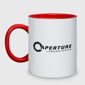 Кружка двухцветная с принтом Aperture Science логотип в городе Новоалтайск, керамика | объем — 330 мл, диаметр — 80 мм. Цветная ручка и кайма сверху, в некоторых цветах — вся внутренняя часть | aperture science | half life | portal | valve | валв | портал | халф лайф