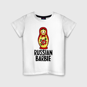 Детская футболка хлопок с принтом Russian barbie в городе Новоалтайск, 100% хлопок | круглый вырез горловины, полуприлегающий силуэт, длина до линии бедер | barbie | russian | russian barbie | барби | матрёшка | русская барби