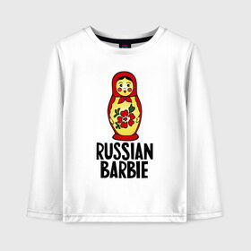 Детский лонгслив хлопок с принтом Russian barbie в городе Новоалтайск, 100% хлопок | круглый вырез горловины, полуприлегающий силуэт, длина до линии бедер | Тематика изображения на принте: barbie | russian | russian barbie | барби | матрёшка | русская барби