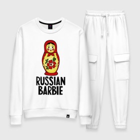 Женский костюм хлопок с принтом Russian barbie в городе Новоалтайск, 100% хлопок | на свитшоте круглая горловина, мягкая резинка по низу. Брюки заужены к низу, на них два вида карманов: два 