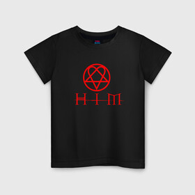 Детская футболка хлопок с принтом  HIM LOGO RED в городе Новоалтайск, 100% хлопок | круглый вырез горловины, полуприлегающий силуэт, длина до линии бедер | him | music | rock | ville hermanni valo | вало | вилли | готик метал | готик рок | лав метал | рок | хим