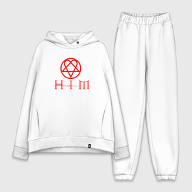 Женский костюм хлопок Oversize с принтом HIM LOGO RED | ХИМ ЛОГО (Z) в городе Новоалтайск,  |  | him | music | rock | ville hermanni valo | вало | вилли | готик метал | готик рок | лав метал | рок | хим