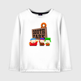Детский лонгслив хлопок с принтом South Park - персонажи с логотипом в городе Новоалтайск, 100% хлопок | круглый вырез горловины, полуприлегающий силуэт, длина до линии бедер | park | south | south park | картман | кени | они убили кени | парк | сволочи | южный | южный парк