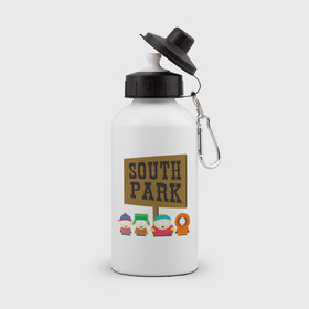Бутылка спортивная с принтом South Park. в городе Новоалтайск, металл | емкость — 500 мл, в комплекте две пластиковые крышки и карабин для крепления | south park | американская культура | американский мультсериал | колорадо | пародия | саус парк | саут парк | черный юмор | четыре мальчика | шоу | южный парк