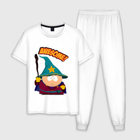 Мужская пижама хлопок с принтом CARTMAN в городе Новоалтайск, 100% хлопок | брюки и футболка прямого кроя, без карманов, на брюках мягкая резинка на поясе и по низу штанин
 | animation | cartman | colorado | eric | gangsta | hip hop | kenny | n.w.a | san | south park | usa | волшебник | жесть | картман | магия | мультфильмы | шикарно | эрик | южный парк