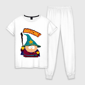 Женская пижама хлопок с принтом CARTMAN в городе Новоалтайск, 100% хлопок | брюки и футболка прямого кроя, без карманов, на брюках мягкая резинка на поясе и по низу штанин | animation | cartman | colorado | eric | gangsta | hip hop | kenny | n.w.a | san | south park | usa | волшебник | жесть | картман | магия | мультфильмы | шикарно | эрик | южный парк