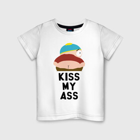 Детская футболка хлопок с принтом KISS MY ASS в городе Новоалтайск, 100% хлопок | круглый вырез горловины, полуприлегающий силуэт, длина до линии бедер | cartman | kenny | park | south | southpark | картман | кенни | мульт | мультик | парк | персонаж | персонажи | сериал | южный