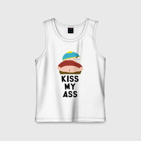 Детская майка хлопок с принтом KISS MY ASS в городе Новоалтайск,  |  | Тематика изображения на принте: cartman | kenny | park | south | southpark | картман | кенни | мульт | мультик | парк | персонаж | персонажи | сериал | южный