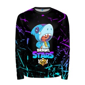 Мужской лонгслив 3D с принтом BRAWL STARS LEON SHARK в городе Новоалтайск, 100% полиэстер | длинные рукава, круглый вырез горловины, полуприлегающий силуэт | 8 bit | 8 бит | bibi | brawl stars | crow | el brown | leon | leon shark | max | mr.p | sally leon | shark | stars | virus | werewolf | акула | биби | вирус | ворон | леон | оборотень | пингвин