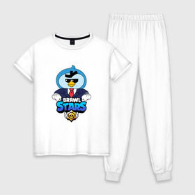 Женская пижама хлопок с принтом BRAWL STARS MR P в городе Новоалтайск, 100% хлопок | брюки и футболка прямого кроя, без карманов, на брюках мягкая резинка на поясе и по низу штанин | 8 bit | 8 бит | bibi | brawl stars | crow | el brown | leon | leon shark | max | mr.p | sally leon | shark | stars | virus | werewolf | акула | биби | вирус | ворон | леон | оборотень | пингвин