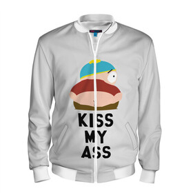 Мужской бомбер 3D с принтом Kiss My Ass в городе Новоалтайск, 100% полиэстер | застегивается на молнию, по бокам два кармана без застежек, по низу бомбера и на воротнике - эластичная резинка | Тематика изображения на принте: cartman | kenny | park | south | southpark | картман | кенни | мульт | мультик | парк | персонаж | персонажи | сериал | южный