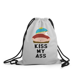 Рюкзак-мешок 3D с принтом Kiss My Ass в городе Новоалтайск, 100% полиэстер | плотность ткани — 200 г/м2, размер — 35 х 45 см; лямки — толстые шнурки, застежка на шнуровке, без карманов и подкладки | cartman | kenny | park | south | southpark | картман | кенни | мульт | мультик | парк | персонаж | персонажи | сериал | южный