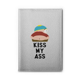 Обложка для автодокументов с принтом Kiss My Ass в городе Новоалтайск, натуральная кожа |  размер 19,9*13 см; внутри 4 больших “конверта” для документов и один маленький отдел — туда идеально встанут права | Тематика изображения на принте: cartman | kenny | park | south | southpark | картман | кенни | мульт | мультик | парк | персонаж | персонажи | сериал | южный