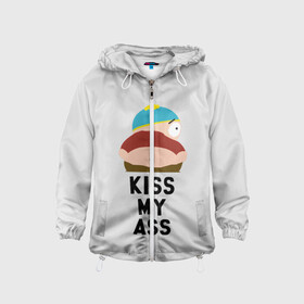 Детская ветровка 3D с принтом Kiss My Ass в городе Новоалтайск, 100% полиэстер | подол и капюшон оформлены резинкой с фиксаторами, по бокам два кармана без застежек, один потайной карман на груди | cartman | kenny | park | south | southpark | картман | кенни | мульт | мультик | парк | персонаж | персонажи | сериал | южный