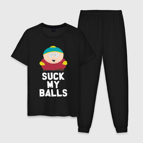 Мужская пижама хлопок с принтом Suck My Balls в городе Новоалтайск, 100% хлопок | брюки и футболка прямого кроя, без карманов, на брюках мягкая резинка на поясе и по низу штанин
 | cartman | kenny | park | south | southpark | картман | кенни | мульт | мультик | парк | персонаж | персонажи | сериал | южный