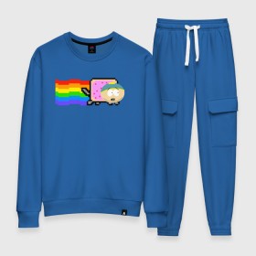 Женский костюм хлопок с принтом Картман Nyan Cat в городе Новоалтайск, 100% хлопок | на свитшоте круглая горловина, мягкая резинка по низу. Брюки заужены к низу, на них два вида карманов: два 