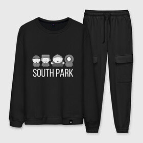Мужской костюм хлопок с принтом South Park в городе Новоалтайск, 100% хлопок | на свитшоте круглая горловина, мягкая резинка по низу. Брюки заужены к низу, на них два вида карманов: два “обычных” по бокам и два объемных, с клапанами, расположенные ниже линии бедра. Брюки с мягкой трикотажной резинкой на поясе и по низу штанин. В поясе для дополнительного комфорта — широкие завязки | cartman | kartman | kenny | park | south | брофловски | кайл | картинка | картман | кенни | маккормик | марш | парк | саус | сауспарк | стэн | стэнли | эрик | южный