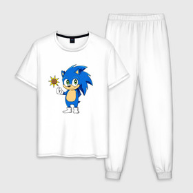 Мужская пижама хлопок с принтом Baby Sonic в городе Новоалтайск, 100% хлопок | брюки и футболка прямого кроя, без карманов, на брюках мягкая резинка на поясе и по низу штанин
 | baby | sonic | ежик | соник