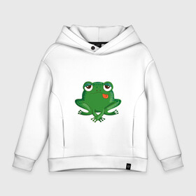 Детское худи Oversize хлопок с принтом Who let the frogs out?  в городе Новоалтайск, френч-терри — 70% хлопок, 30% полиэстер. Мягкий теплый начес внутри —100% хлопок | боковые карманы, эластичные манжеты и нижняя кромка, капюшон на магнитной кнопке | Тематика изображения на принте: жаба | лягушка
