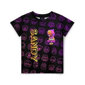 Детская футболка 3D с принтом Brawl Stars SANDY в городе Новоалтайск, 100% гипоаллергенный полиэфир | прямой крой, круглый вырез горловины, длина до линии бедер, чуть спущенное плечо, ткань немного тянется | brawl stars | brawl stars sandy | legendary brawler | leon | leon shark | sandy | shark | stars | акула | бравл стар сэнди | леон акула | сенди | сэнди