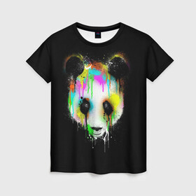 Женская футболка 3D с принтом ПАНДА В КРАСКЕ | PANDA IN PAINT в городе Новоалтайск, 100% полиэфир ( синтетическое хлопкоподобное полотно) | прямой крой, круглый вырез горловины, длина до линии бедер | panda | животные | краска | медведь | милая | няшная | панда | прикольная | смешно | юмор