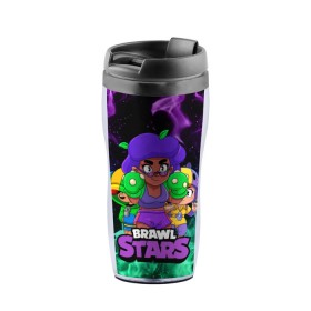 Термокружка-непроливайка с принтом BRAWL STARS ROSA в городе Новоалтайск, внутренняя часть — пищевой пластик, наружная часть — прозрачный пластик, между ними — полиграфическая вставка с рисунком | объем — 350 мл, герметичная крышка | Тематика изображения на принте: bea | brawl stars | brawl stars rosa | brawler | leon | rosa | беа | бравл старз | бравлер | игры | леон | роза