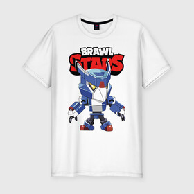 Мужская футболка хлопок Slim с принтом BRAWL STARS MECHA CROW. в городе Новоалтайск, 92% хлопок, 8% лайкра | приталенный силуэт, круглый вырез ворота, длина до линии бедра, короткий рукав | 8 bit | bibi | brawl stars | colt | crow | el brown | leon | leon shark | max | mecha | mecha crow | mr.p | sally leon | shark | virus 8 bit | берли | биби | бравл старс | ворон | кольт | леон | макс | шелли