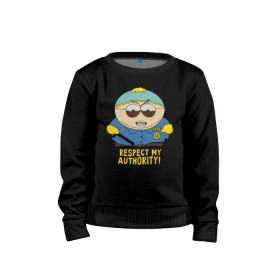 Детский свитшот хлопок с принтом South Park, Эрик Картман в городе Новоалтайск, 100% хлопок | круглый вырез горловины, эластичные манжеты, пояс и воротник | eric cartman | respect my authority | south park | эрик картман | южный парк