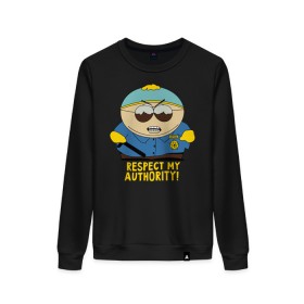 Женский свитшот хлопок с принтом South Park, Эрик Картман в городе Новоалтайск, 100% хлопок | прямой крой, круглый вырез, на манжетах и по низу широкая трикотажная резинка  | eric cartman | respect my authority | south park | эрик картман | южный парк