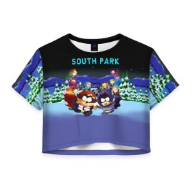 Женская футболка Crop-top 3D с принтом Южный Парк в городе Новоалтайск, 100% полиэстер | круглая горловина, длина футболки до линии талии, рукава с отворотами | south park | sp | батерс | баттерс | венди | гарисон | жирный | кайл  брофловски | картман | кеннет | кенни | крейг | маки | макки | маккормик | марш | мистер | мультфильм | полотенчик | ренди | стэн | стэнли