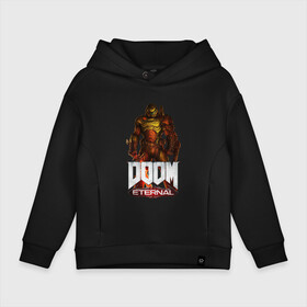 Детское худи Oversize хлопок с принтом DOOM ETERNAL в городе Новоалтайск, френч-терри — 70% хлопок, 30% полиэстер. Мягкий теплый начес внутри —100% хлопок | боковые карманы, эластичные манжеты и нижняя кромка, капюшон на магнитной кнопке | demons | devil | doom | doom eternal | doom guy | doom slayer | hell | slayer | ад | демоны | дум | палач рока