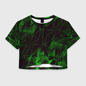 Женская футболка Crop-top 3D с принтом GREEN STRIPES в городе Новоалтайск, 100% полиэстер | круглая горловина, длина футболки до линии талии, рукава с отворотами | abstraction | geometry | hexagon | neon | paints | stripes | texture | triangle | абстракция | брызги | геометрия | краски | неон | неоновый | соты | текстура