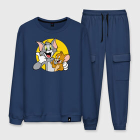 Мужской костюм хлопок с принтом Tom&Jerry в городе Новоалтайск, 100% хлопок | на свитшоте круглая горловина, мягкая резинка по низу. Брюки заужены к низу, на них два вида карманов: два “обычных” по бокам и два объемных, с клапанами, расположенные ниже линии бедра. Брюки с мягкой трикотажной резинкой на поясе и по низу штанин. В поясе для дополнительного комфорта — широкие завязки | Тематика изображения на принте: tom  jerry | tom and jerry | tomjerry | vdgerir | мамочка два тапочка | том и джери | том и джерри