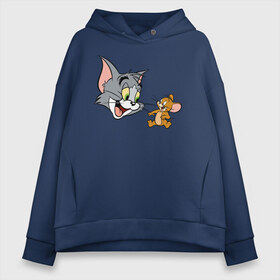 Женское худи Oversize хлопок с принтом Tom&Jerry в городе Новоалтайск, френч-терри — 70% хлопок, 30% полиэстер. Мягкий теплый начес внутри —100% хлопок | боковые карманы, эластичные манжеты и нижняя кромка, капюшон на магнитной кнопке | spike | tom  jerry | tom and jerry | tomjerry | tuffy | vdgerir | мамочка два тапочка | том и джери | том и джерри
