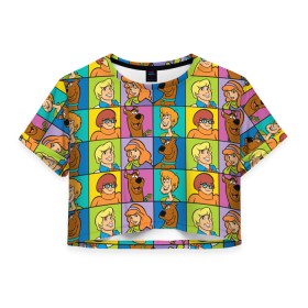Женская футболка Crop-top 3D с принтом Scooby-Doo Сharacters в городе Новоалтайск, 100% полиэстер | круглая горловина, длина футболки до линии талии, рукава с отворотами | fred jones | scooby doo | vdosadir | velma dinkle | велма динкли | дафна блейк | скуберт фон дуенхеймер | скуби ду | уильям ханна | фред джонс