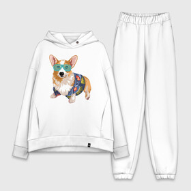 Женский костюм хлопок Oversize с принтом Летний корги в городе Новоалтайск,  |  | corgi | корги | корги в очках | корги лапа | корги лапочка | лапочка | милый корги | очки