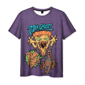 Мужская футболка 3D с принтом Pizza Ghost ! в городе Новоалтайск, 100% полиэфир | прямой крой, круглый вырез горловины, длина до линии бедер | ruh roh | scooby doo | vdosadir | пицца | скуберт фон дуенхеймер | скуби ду | уильям ханна