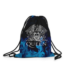 Рюкзак-мешок 3D с принтом QUEEN  в городе Новоалтайск, 100% полиэстер | плотность ткани — 200 г/м2, размер — 35 х 45 см; лямки — толстые шнурки, застежка на шнуровке, без карманов и подкладки | queen | rock | we will rock you | брайан мэи | группа queen | группа квин | джон дикон | квин | королева | король | роджер тейлор | рок | фредди меркьюри