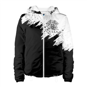 Женская куртка 3D с принтом QUEEN  в городе Новоалтайск, ткань верха — 100% полиэстер, подклад — флис | прямой крой, подол и капюшон оформлены резинкой с фиксаторами, два кармана без застежек по бокам, один большой потайной карман на груди. Карман на груди застегивается на липучку | queen | rock | we will rock you | брайан мэи | группа queen | группа квин | джон дикон | квин | королева | король | роджер тейлор | рок | фредди меркьюри