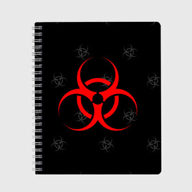 Тетрадь с принтом EPIDEMIC BIOHAZARD в городе Новоалтайск, 100% бумага | 48 листов, плотность листов — 60 г/м2, плотность картонной обложки — 250 г/м2. Листы скреплены сбоку удобной пружинной спиралью. Уголки страниц и обложки скругленные. Цвет линий — светло-серый
 | Тематика изображения на принте: beta cov b | biohazard | mask | sars cov | биохазард | вирус | вирус из китая | китай | коронавирус | маски | медицина | медицинская маска | пневмония | ухань | эпидемия