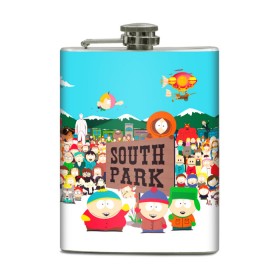 Фляга с принтом South Park в городе Новоалтайск, металлический корпус | емкость 0,22 л, размер 125 х 94 мм. Виниловая наклейка запечатывается полностью | south park | sp | батерс | баттерс | гарисон | енот | кайл  брофловски | картман | кеннет | кенни | маки | макки | маккормик | марш | мистер | мистереон | мультфильм | полотенчик | ренди | саус парк | сауспарк